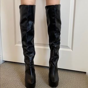 Black Platform Thigh High Heels